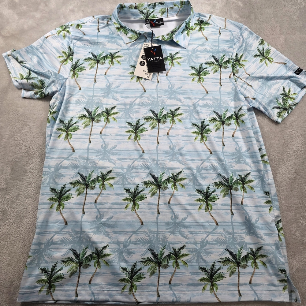 New Yatta Golf Men’s Polo Shirt XL Palm Tree Print Performance Short Sleeve